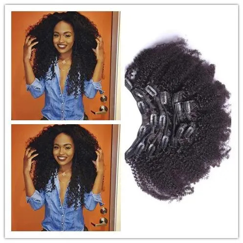 Extensies Grote voorraad Peruaanse clip-in haarextensies van echt haar Afro Kinky Curly Clip Ins 120 g/partij Groothandel Krullend Clip In Human Hair Exte