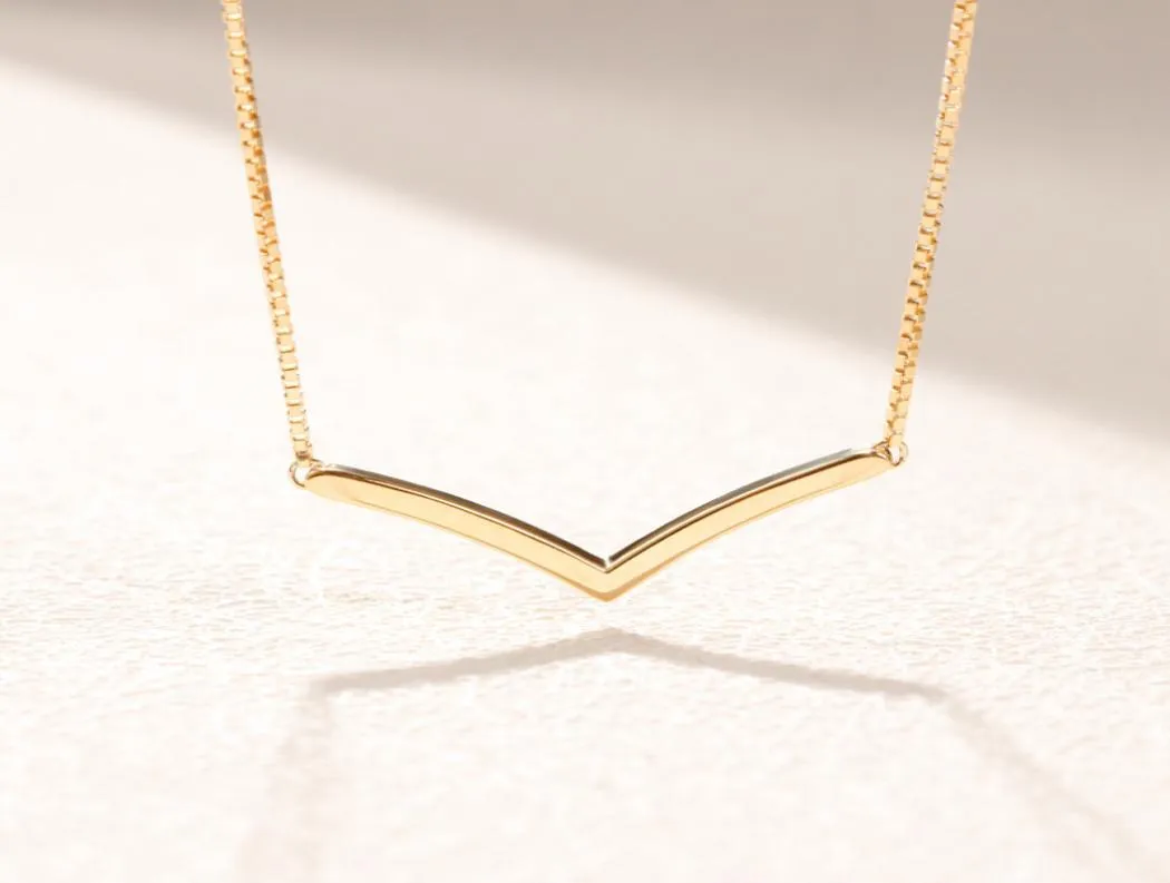 18K Yellow gold plated Polished Wishbone Necklace Women Gift Jewelry for 925 Sterling Silver Gold Chain Necklaces with Original Box1244291