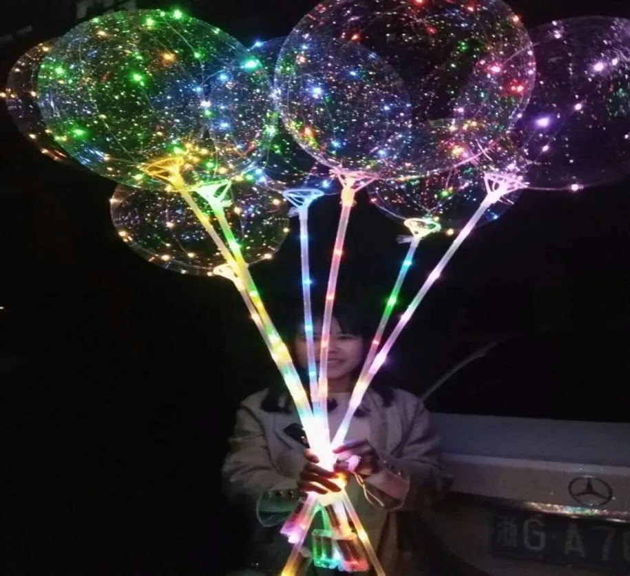 100st LED Light Bobo Balloon Party Decoration med 315 tums Stick 3M String Christmas Halloween Birthday Decor Balloons5894210