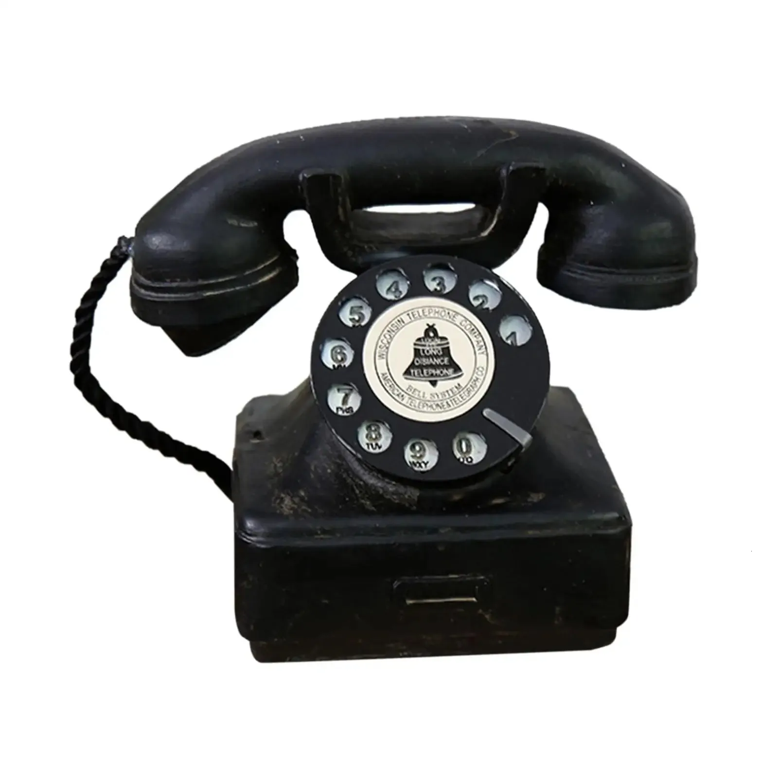 Modelo de telefone fixo da moda antiga, decoração clássica clássica de parede, estátua de telefone rotativo vintage para ornamento de escritório el 240102