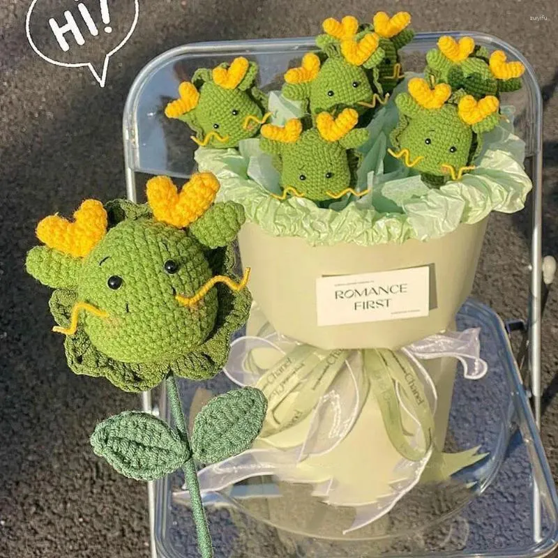 Decorative Flowers Cute Doll Little Dragon Man Flower Bouquet Diy Homemade Hand Knitted Creative Gift Woven Graduation