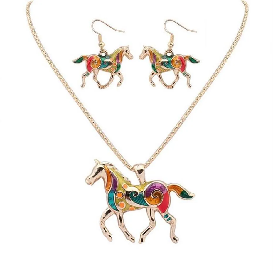 Euramerican pony necklace earring set long sweater chain pendant necklace bardian accessories women jewelry set199y