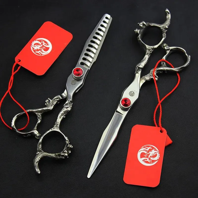 Sax 6 tum Japan 440C Dragon Handle Straight Cutting Thunning Scissor Hairdress Style Shear Clipper Barber Shop Tool