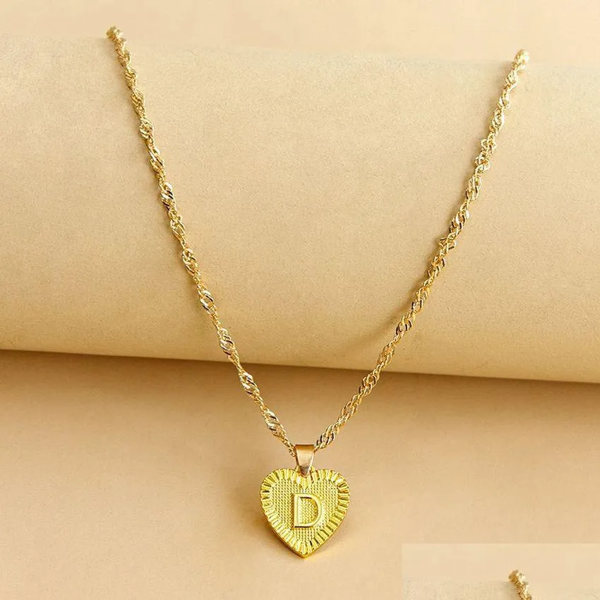 Colliers pendentifs 26 collier initial anglais chaînes en or lettre coeur pendentif colliers pour femmes mode bijoux cadeau volonté et goutte D Dhzhc