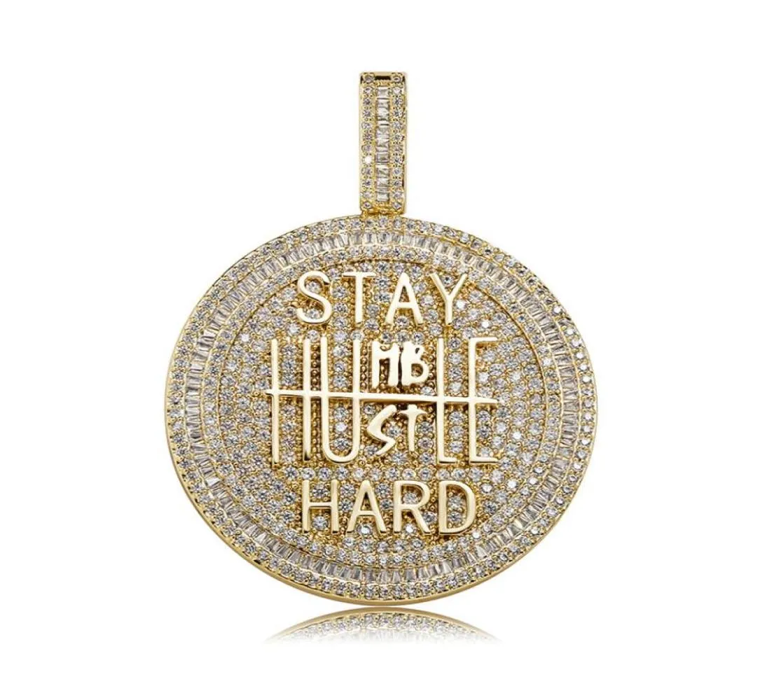 Iced Out Round Pendant Necklace Letter Saty Hard Gold Silver Plated Mens Hip Hop Necklaces Jewelry7359747