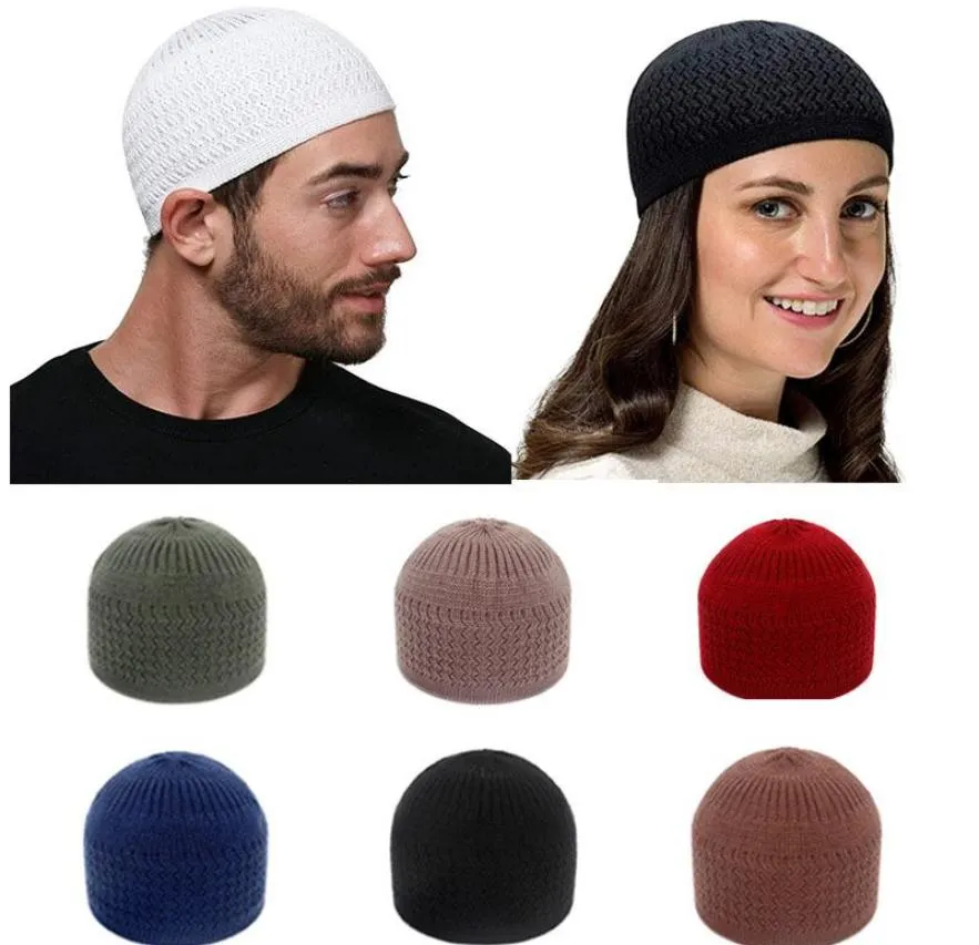 Vinter stickad muslimska män bön hattar varma manliga mössor mössa islamiska ramadan judiska kippah homme hatt men039s wrap head8242506