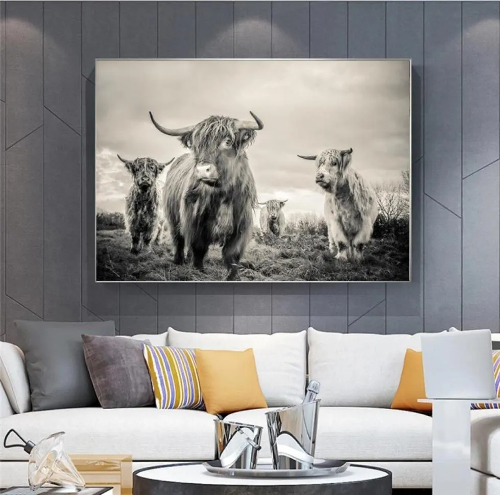 Affiche de vache des Highlands, toile d'art, affiches et imprimés d'animaux, peinture de bétail, Art mural, décoration nordique, image murale pour salon 2860536