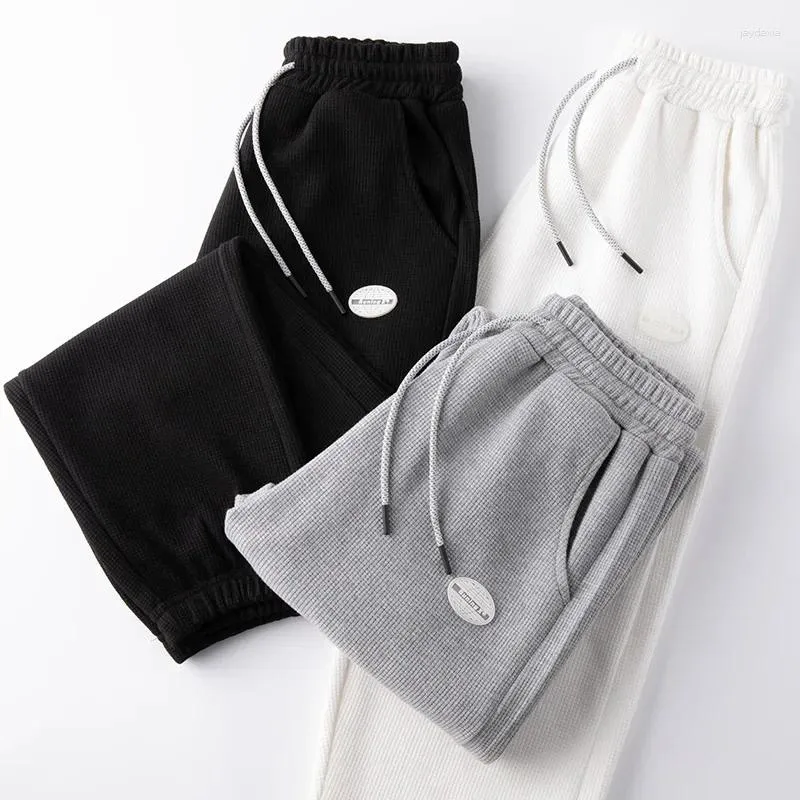 Pantaloni da uomo stile coreano moda pantaloni sportivi solidi pile invernale pantaloni larghi da uomo abbigliamento casual coulisse vita elastica