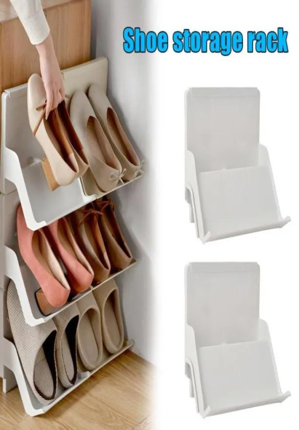 2 pièces, étagère à chaussures de Style nordique, assemblage multicouche, étagère de rangement de chaussures en plastique anti-poussière verticale GQ999 LJ20112536267034790975