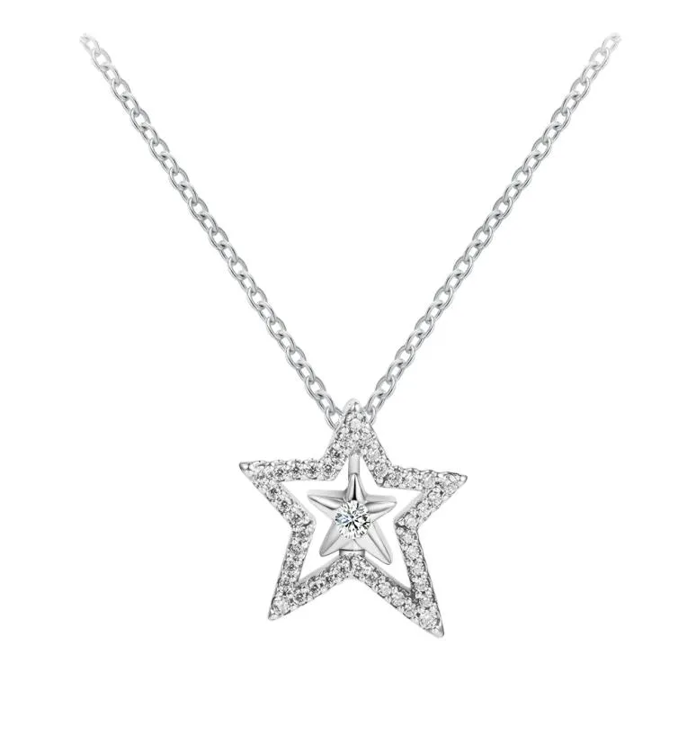 Pave Sismmetric Star Collier Necklace Pendant Original 925 Silver Chain Woman DIY Party Make1323924