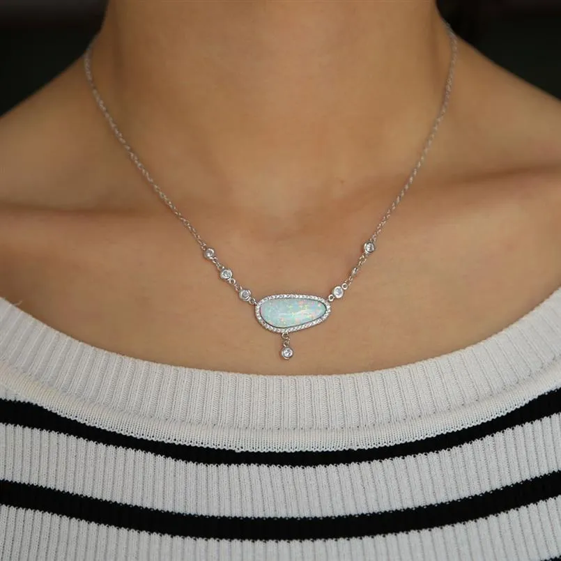 Mode smycken hög kvalitet stor vit eld opal ädelsten europeisk säljer lyxiga vintage moderna smycken halsband för damer g239r