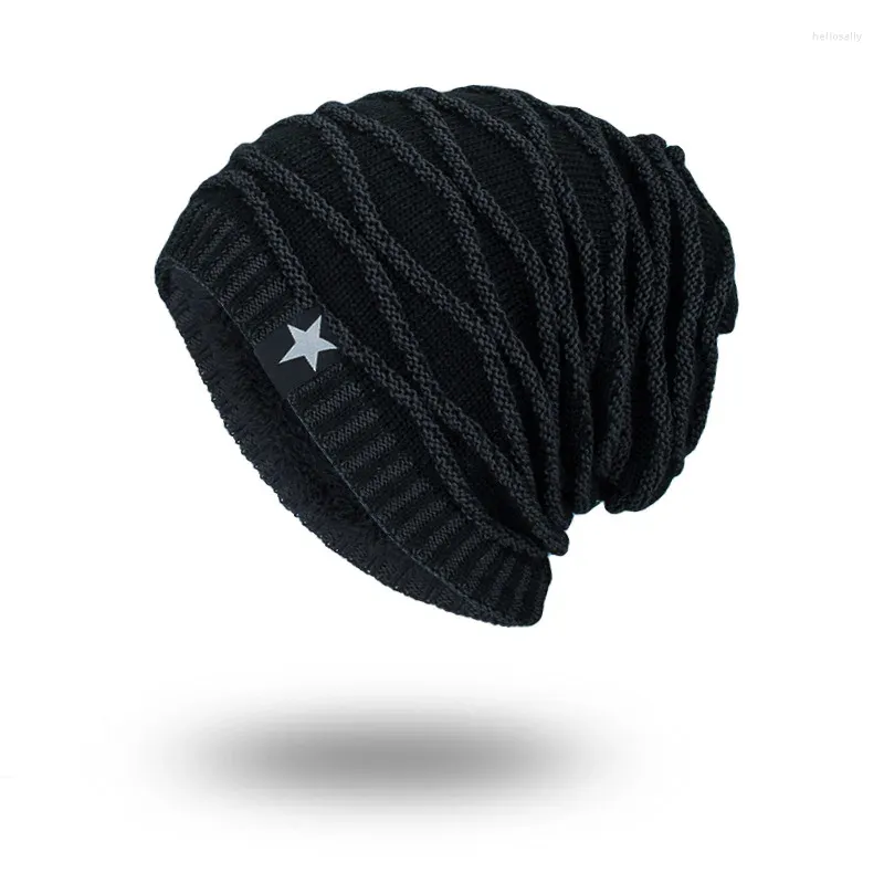 Bérets d'hiver épaissir thermique homme tricoté chapeau pull solide décontracté garder au chaud élastique doux coupe-vent en plein air cyclisme mode bonnet