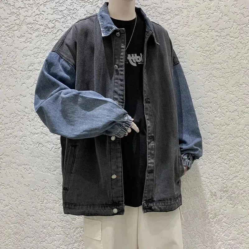 Jaquetas masculinas denim jaqueta primavera outono manga longa preto oversized harajuku jeans roupas masculinas moda coreano topos roupas
