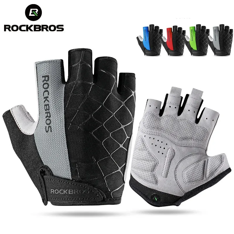 Rockbros Halfing Finger Rowers Reseki oddychające do wstrząsowych rękawiczki rowerowe rowerowe Męskie rower na zewnątrz Mittens240102