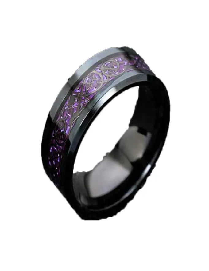 Nowy Purple Dragon Pierścień dla mężczyzn Wedding ze stali nierdzewnej Włókno z włókna węglowego czarny smok wkładka komfortowy pierścień mody biżuteria Q07088251597