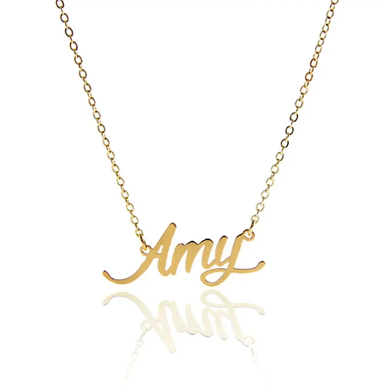 Amy Name Necklace Women Nameplate Pendant Custom Gold Color Stainless Steel Initial Letters Charms Jewelry Chains NL2391 231229