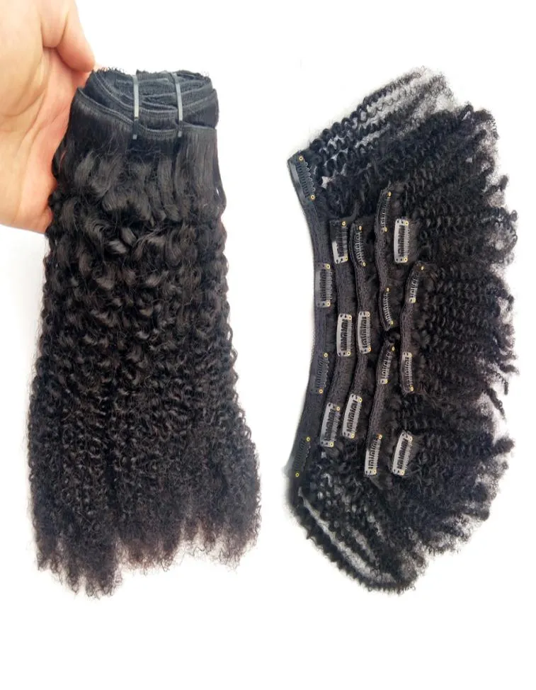 4B 4C Afro Crépus Bouclés Clip dans les Extensions de Cheveux Humains Naturel Noir Pleine Tête Brésilienne Remy Cheveux Clip ins 5202035