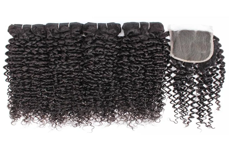 Jerry Curl Virgin Hair 4 пучка с 44 кружевными застежками Натуральный цвет Remy Бразильские перуанские индийские камбоджийские вьющиеся человеческие волосы Ext2779919