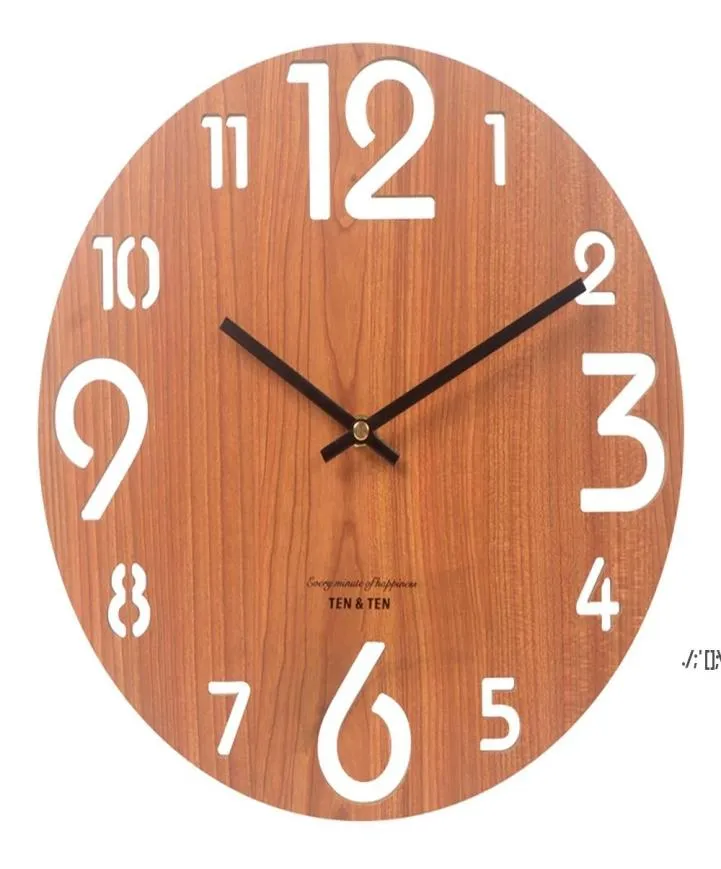 Zegary ścienne drewniane zegar 3D nowoczesny design nordycki dzieci 039s dekoracja pokoju kuchnia sztuka hollow zegarek wystrój domu 12 cali LLA106057101
