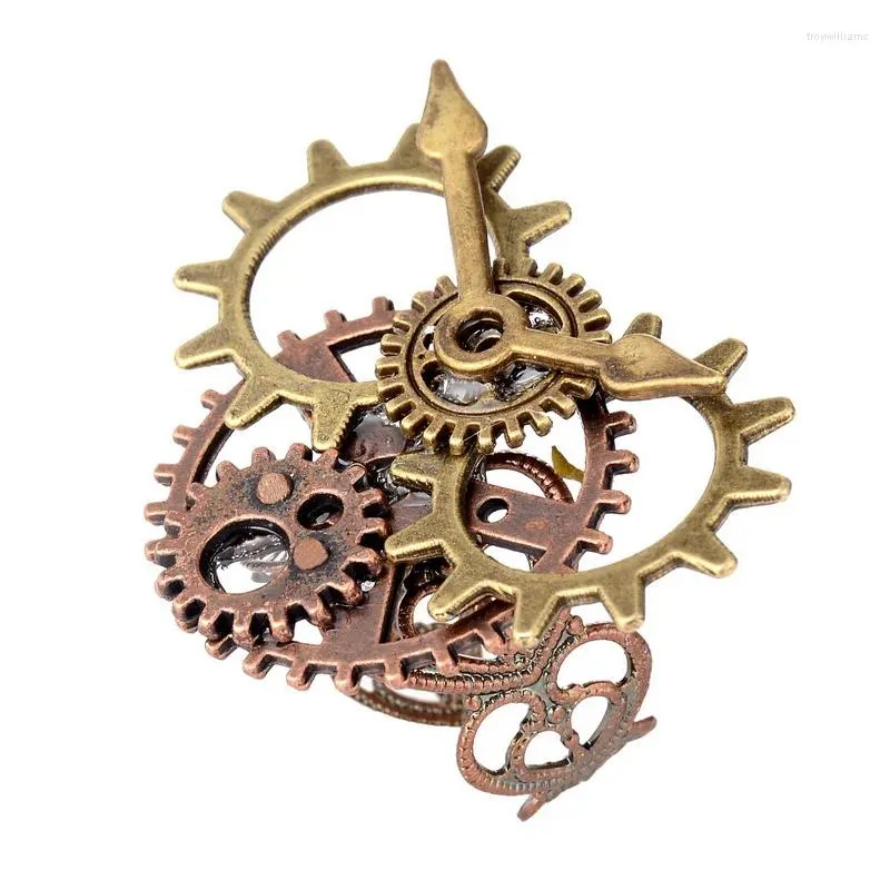 Bagues de cluster en laiton et engrenages en cuivre mutipliés avec horloge à la main ouvrant la bague steampunk bijoux vintage