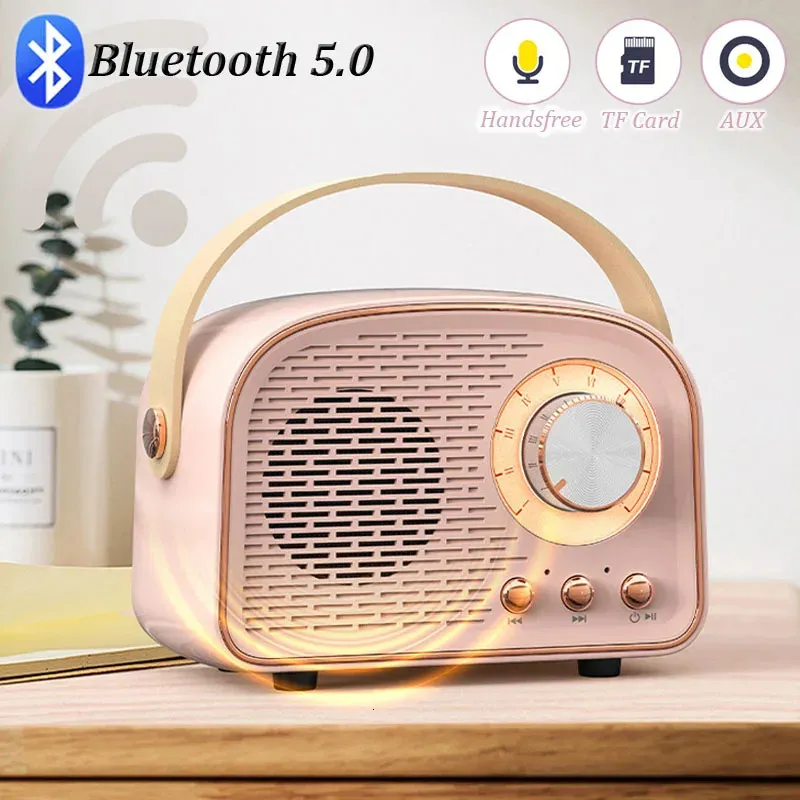 Mini radio rétro récepteur FM portable TWS haut-parleur stéréo Bluetooth lecteur de musique classique sans fil TF/AUX/USB MP3 avec MIC 240102