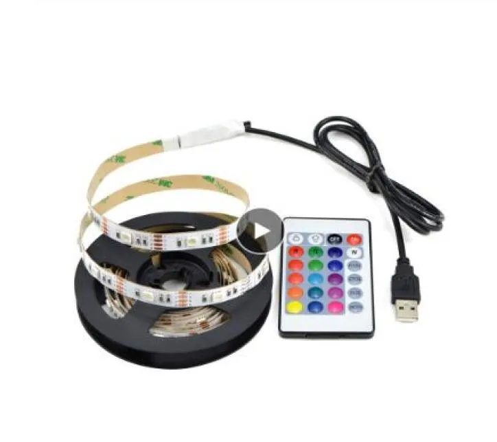 IP20 Niet waterdicht DC 5V 5050SMD RGB USB LED-strip licht Lint bureau decor tape USB LED-achtergrondverlichting lamp met RGB-afstandsbediening1624199