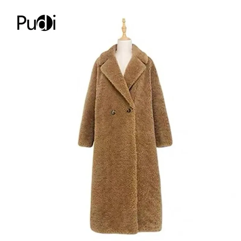 Jacken Pudi Ct942 Damen Winter 100% Wolle Pelzmantel Weibliche Jacke Übergröße Parka Dame Mode Lange Schaffellmantel