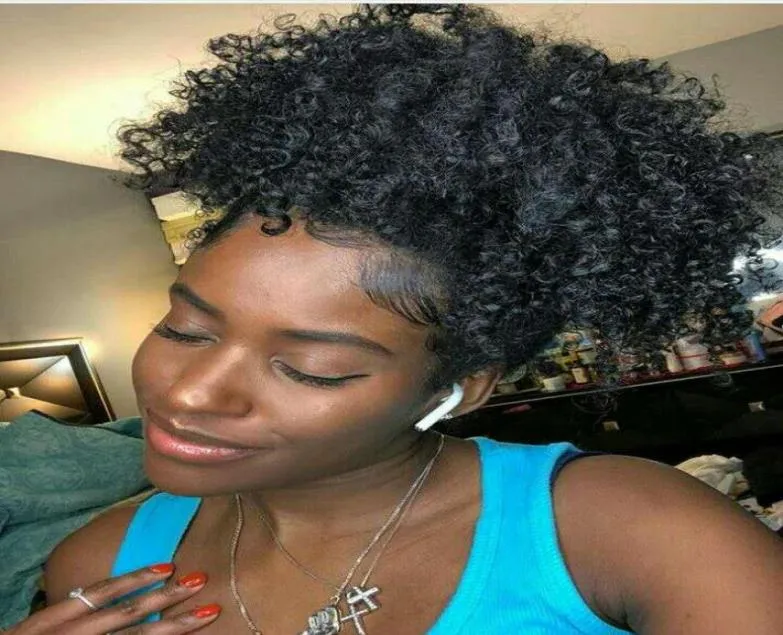 Human Hair Short Afro Kinky Curly Kucyk Ogon Hair Extension 120G Puff Afro Ponytails Ponytail Black1b2636403