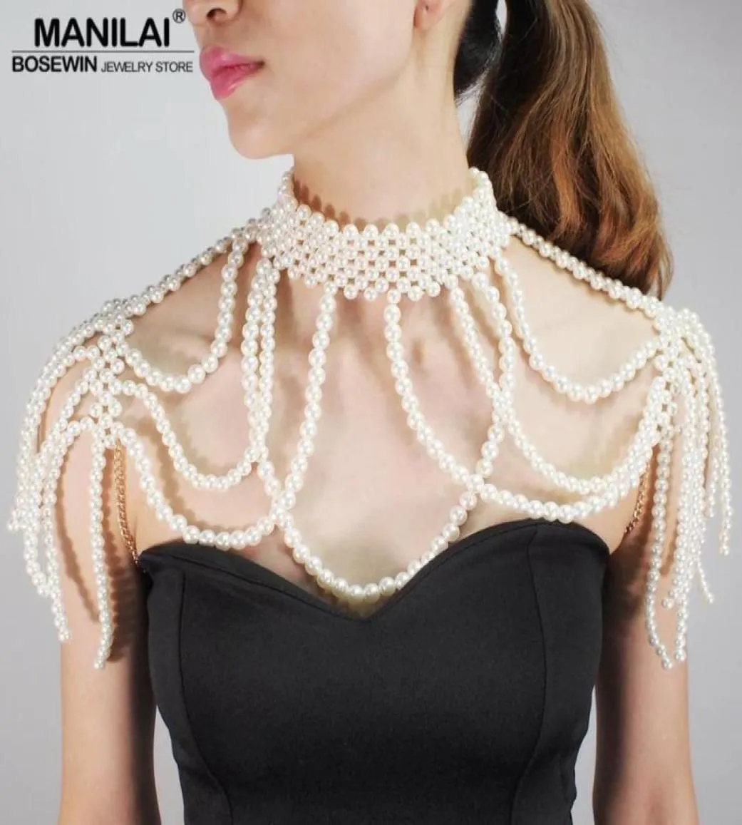 Kedjor Imitation Pearl Shoulder Chain Halsband Multilayer Statement Pendants Women Sexy Body Party Jewelry1453159