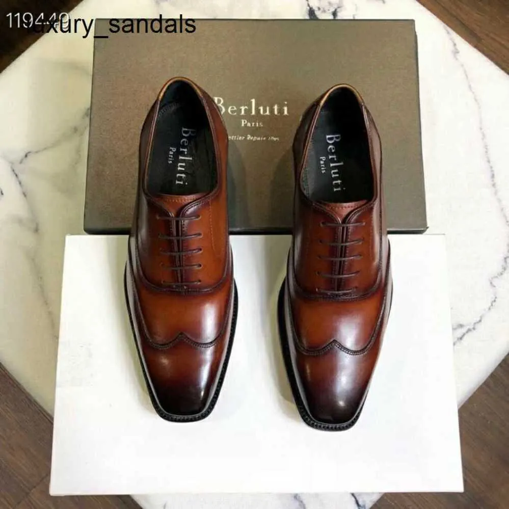 Berluti Erkek Deri Ayakkabı Resmi Berlut Yeni Mens Venezia Calf Up Oxford El Yapımı Renkli İş Rj