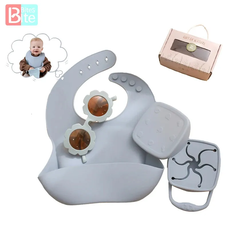 3pcs/set bebek besleme önlüğü gıda sınıfı silikon bpa bedava atıştırmalık fincan tutamaklı çocuk ayçiçeği güneş gözlükleri çocuklar mutfak sofra takımları 240102