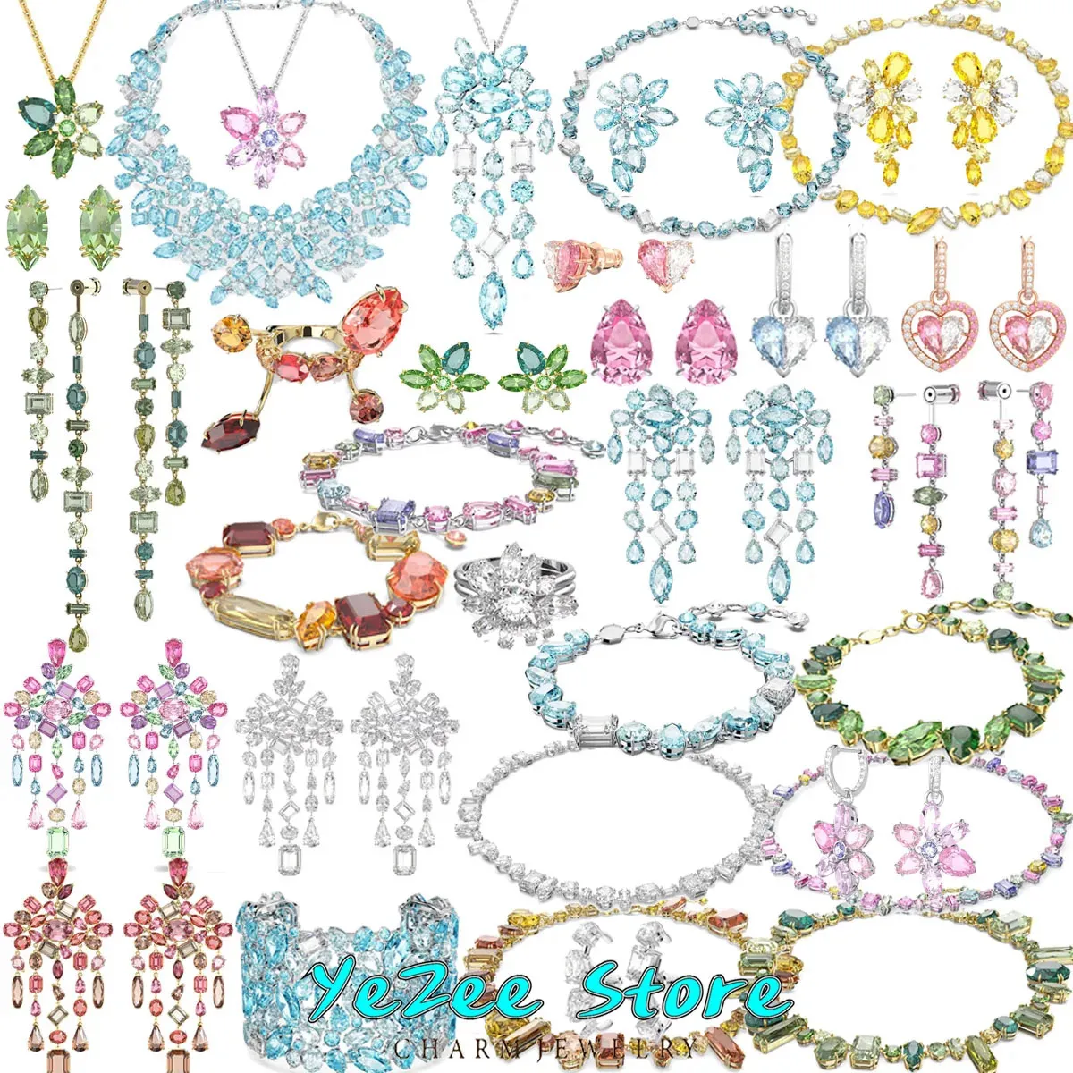 Gema Original Trendy Cyrkon Crystal Jewelry Luxury Necklace Earrings Bracelet Charms Romantic Gifts for Woman 240102