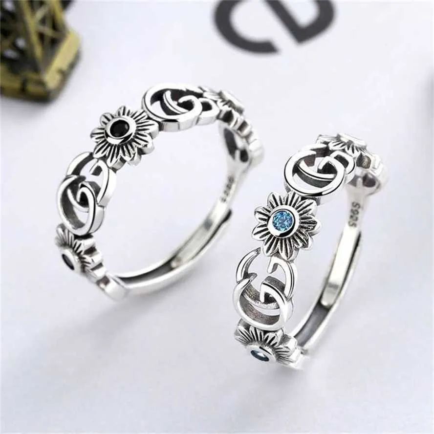 СКИДКА 18% Двойная буква, тайское серебро 925 пробы, женское кольцо с лепестком, модное циркониевое кольцо в стиле хип-хоп, панк