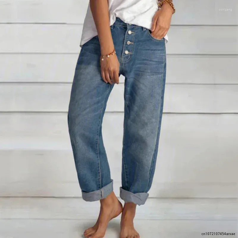 Dżinsy damskie 2024 MOM MOM szerokie nogi spodnie mody vintage niebieski prosty ponadwymiarowy kombinezon luźne panie