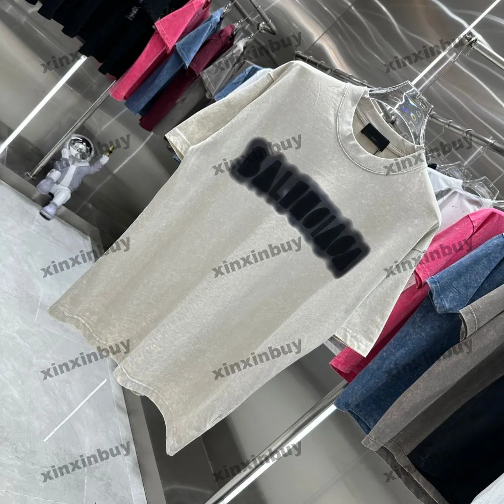 Xinxinbuy 2024 MĘŻCZYZNY DYSKURACJA TEE TEE TEE Zniszczona krawat Dye Paris Spray Letters Crew Szyja Bawełna Kobiety Kobiety Czarna szara czerwona xs-2xl