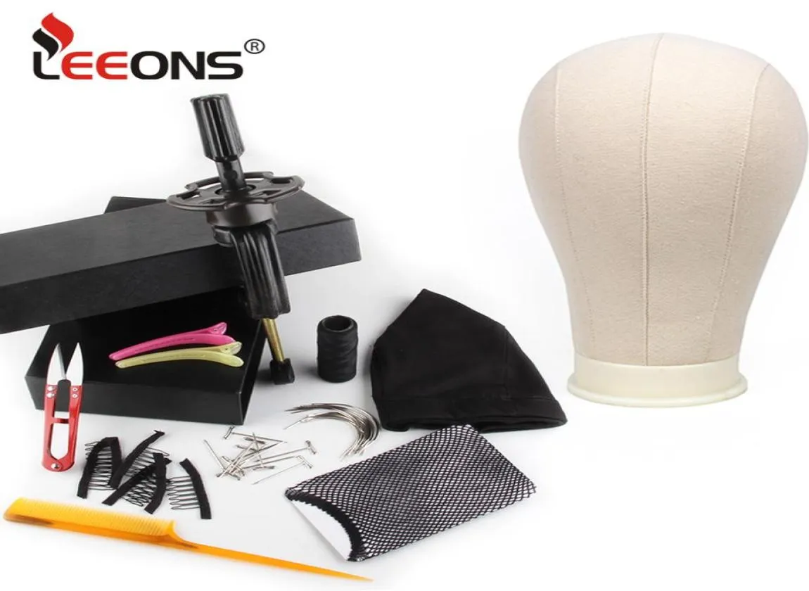 Leeons Kit de fabrication de perruque tête de mannequin en toile bloc tête porte-perruque 11 pièces outils de fabrication dôme capuchon peigne à cheveux brosse filet à cheveux Pins4017221