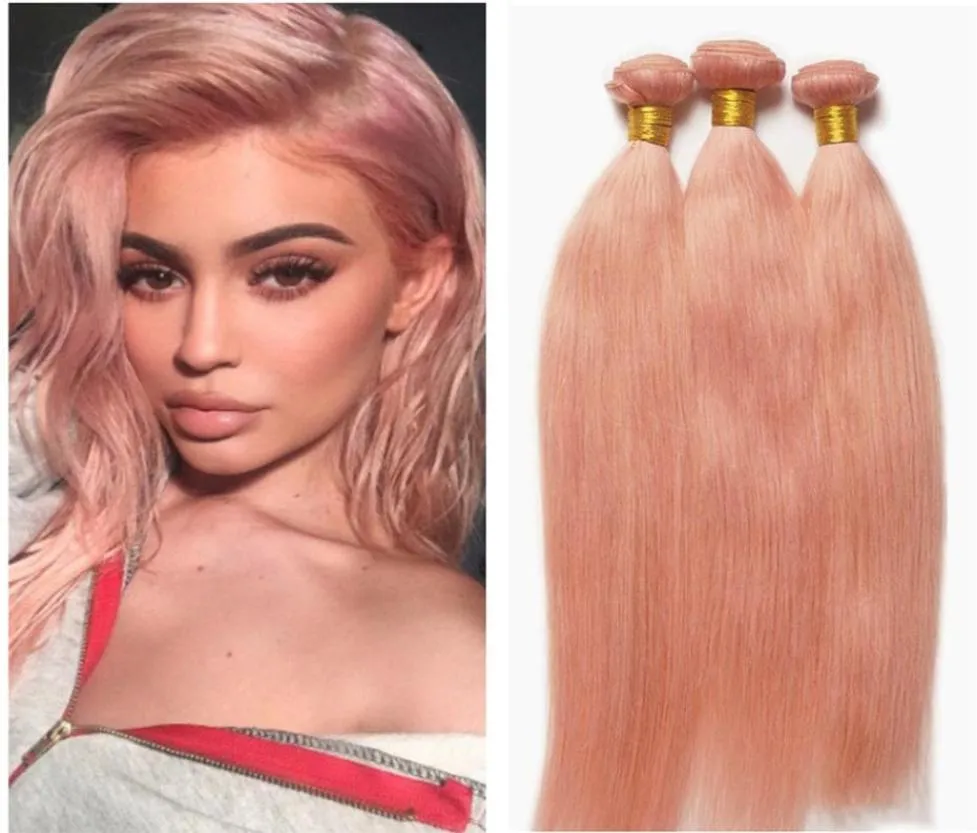 Rose Gold Human Hair Bundles 3PCSlot Malaysy Virgin Hair Weft Silky Straight Hair Weaves For 6485103