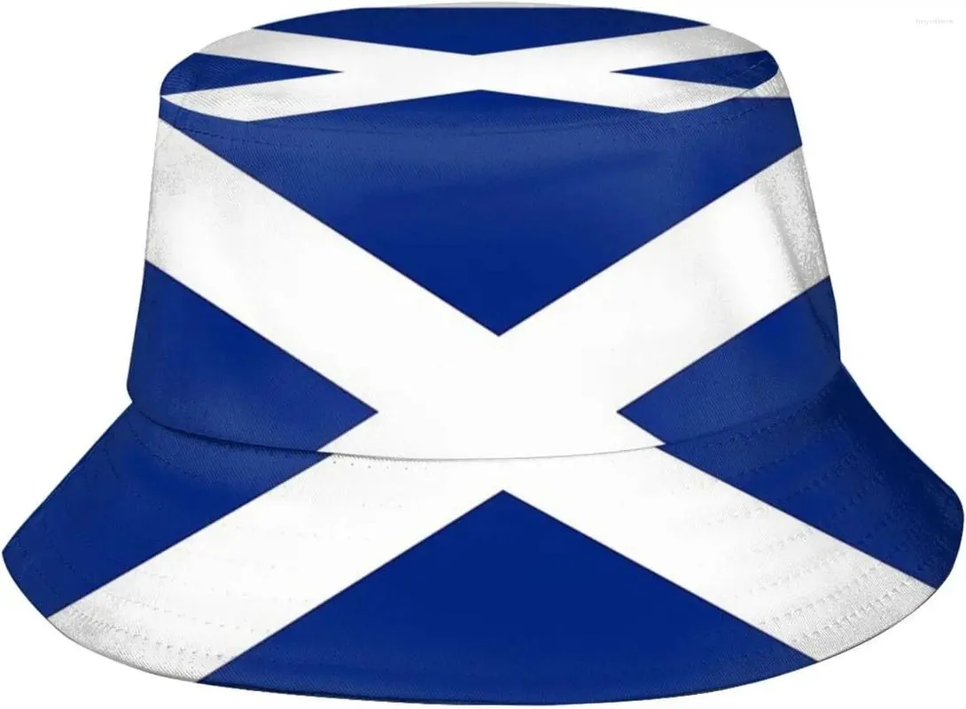 Berets Scotland Flag Bucket Hats Fashion Sun Cap قابلة للتعبئة في الهواء الطلق قبعة الصياد الاسكتلندية للنساء والرجال