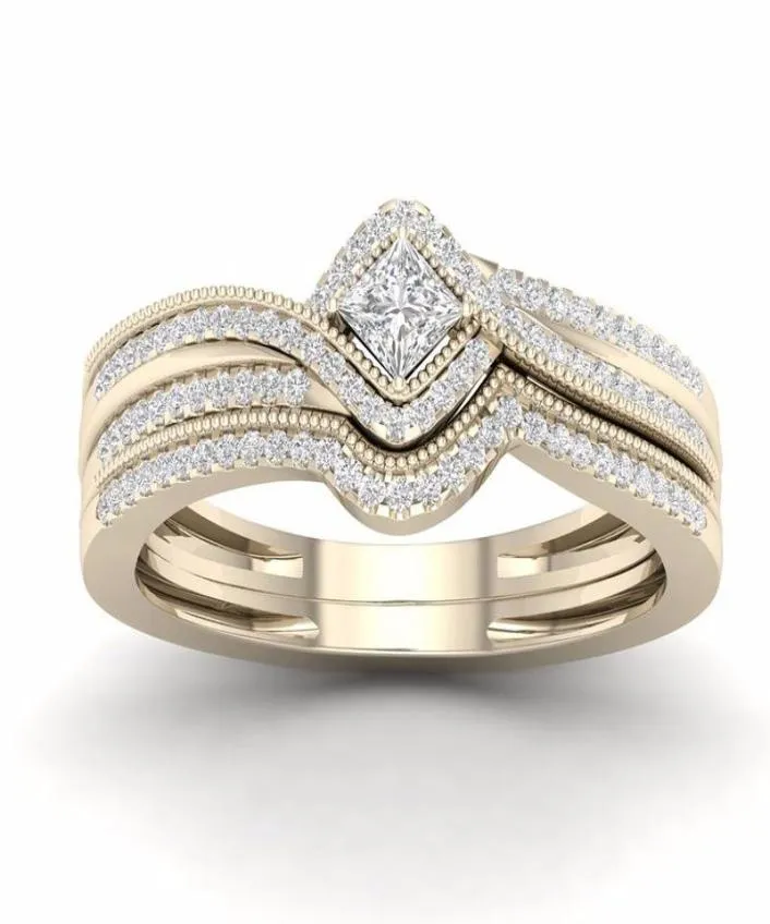 Pierścionki ślubne Modna złoto błyszcząca kwadratowa cyrkon Pierścionek zaręczynowy Księżniczka Ustaw wysokiej jakości dla kobiet imprezowy biżuteria Bague Femme5342570