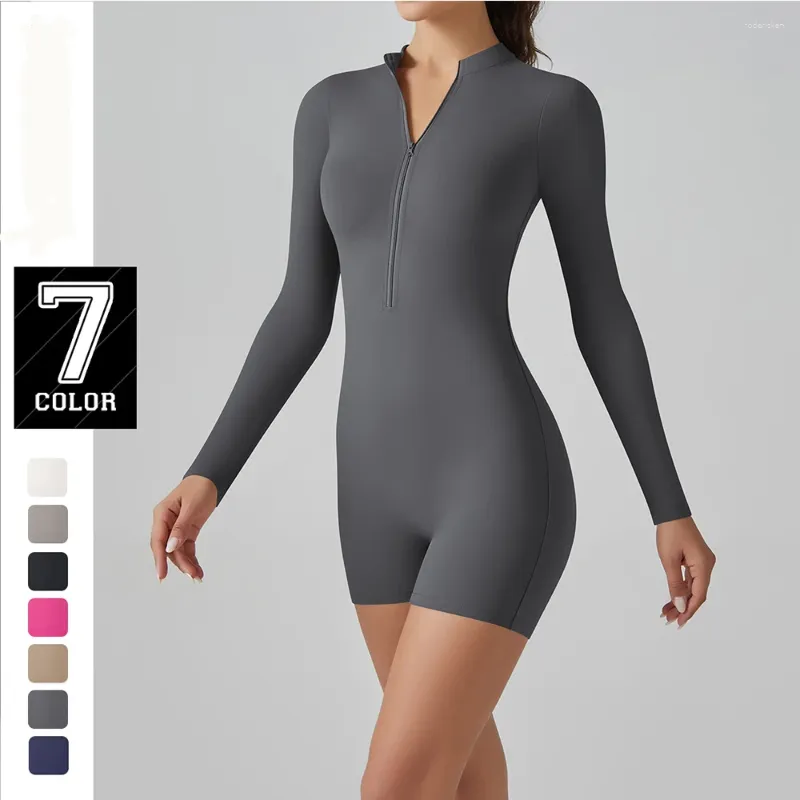 Active Sets Long Sleeve Zipper Jumpsuit For Women One Piece Yoga Set Nylon Bodysuit Workout Clothes Gym Runing Push Up Sportswear