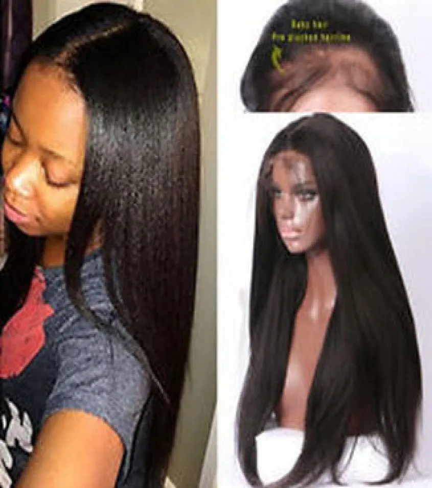 Афро-американский парик текстура Yakied прямые 360 фронтальные человеческие волосы HD предварительно сорванные передние парики шнурка свет яки для чернокожих женщин abou6388797