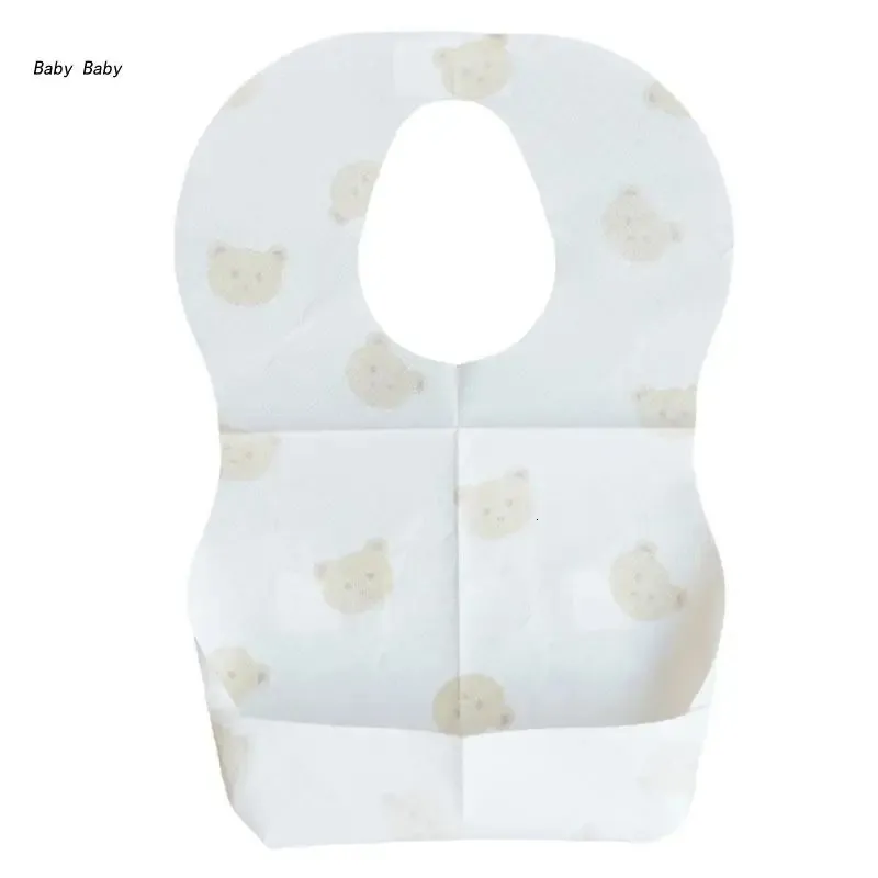 Q81A 50-Pack Disposable Bibs for Babies Cartoon Bear Print Drooling Bibs with Pocket Baby High-absorbent Saliva Towel 240102