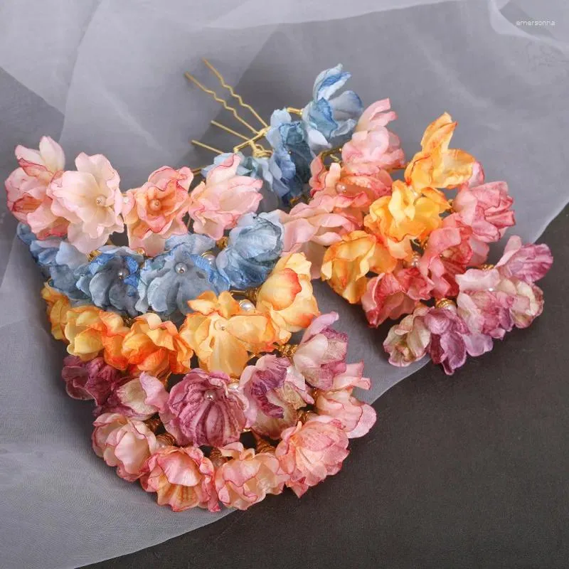 Pinzas para el cabello, 2 unidades, palitos de flores artificiales, fiesta de boda, mujer, tenedores de tela en forma de U, adorno de horquilla Floral