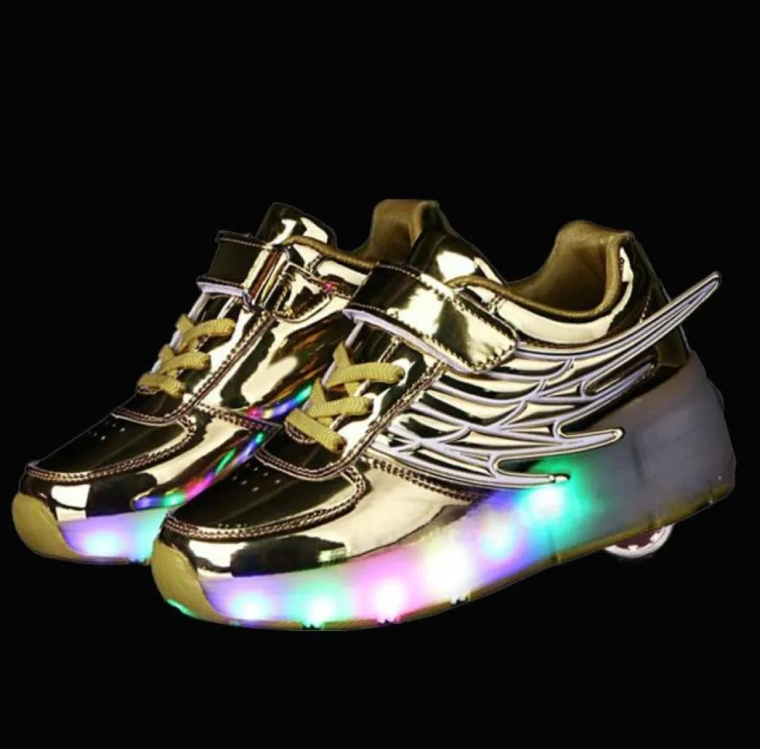 Светящиеся кроссовки. Детские светящиеся кроссовки на колесиках. Детская обувь для роликовых коньков. Туфли со светодиодной подсветкой для девочек и мальчиков. Обувь с крыльями 201008166794598
