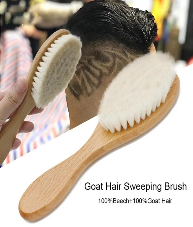 Brainbow Soft Goat Hair Sweeping Brush Men Beard Comb Oval Beech Handle Barber Dust Brush For Broken Hair Cleaning Tools7350589