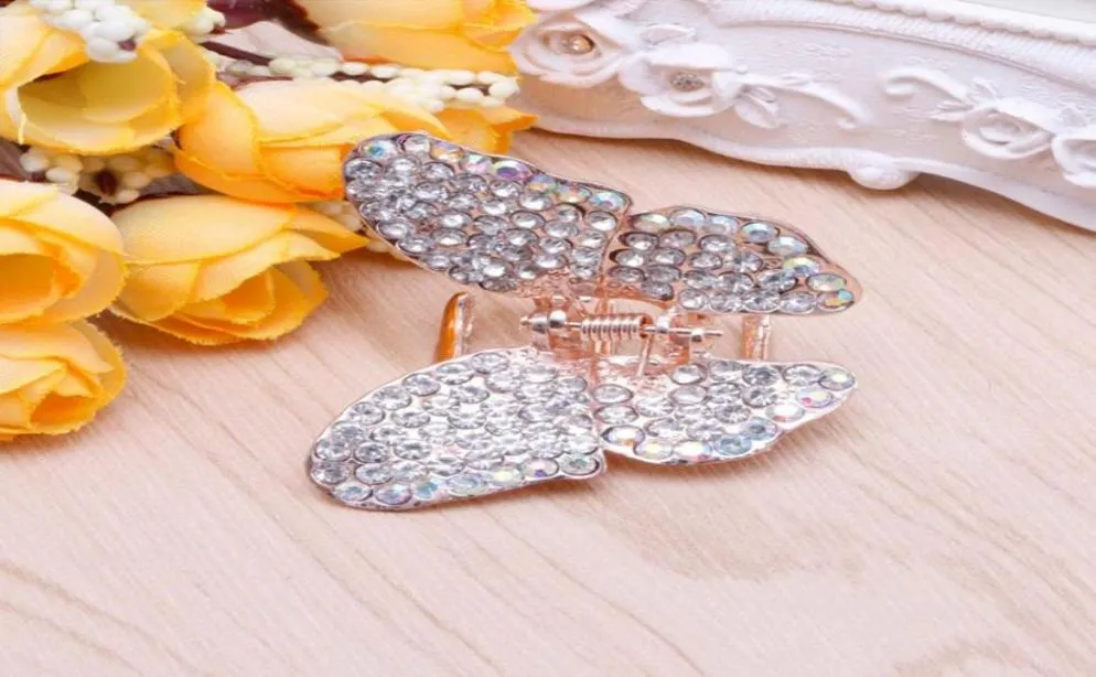 Flickakvinnor Barrettes Fashion Butterfly Claw Crystal Rhinestone Hair Clip Clamp Hairpin 40JF Clips Barrettes5332291