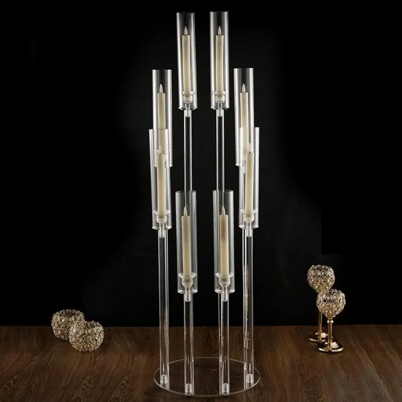 8 Arms Clear Candlesticks Holder 38,5 tum Tall Arcylic Candelabra Candle Holder Events Party Wedding Table Centerpiece