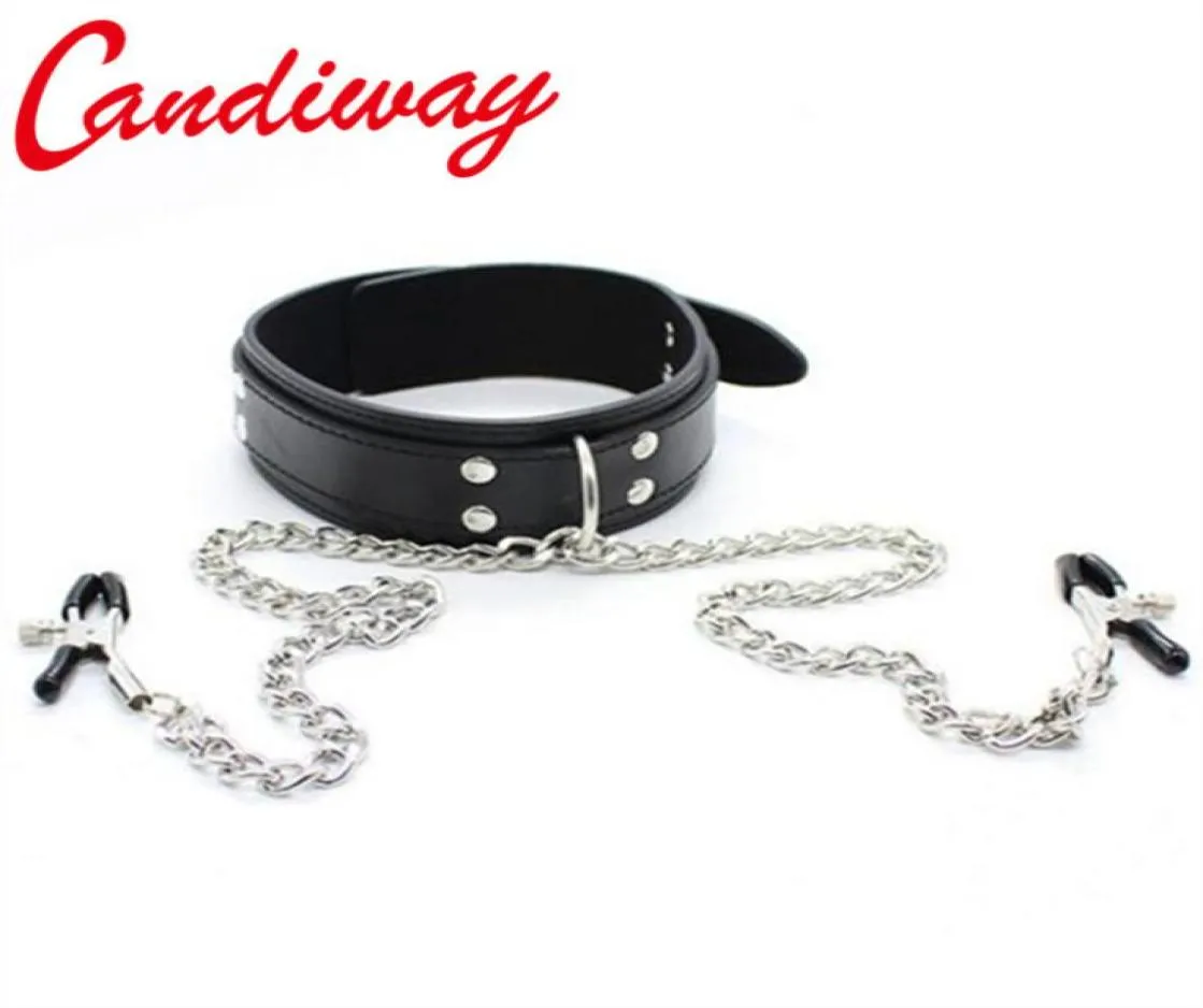 Candiway Ambito Bondage Collare con Morsetti per Capezzoli BDSM Gioco di ritenuta Anello per il collo per le donne Collana che flirta Giocattoli del sesso Y2011183045084