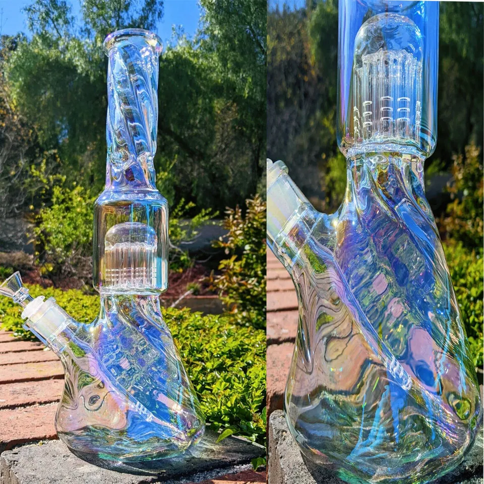 Verre arc-en-ciel Bongs narguilés Downstem Perc verre épais eau Bong barboteur Dab Rigs tuyau de fumée avec bol de 14mm