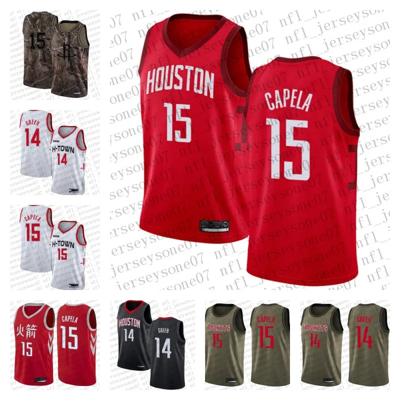 مخصصة للنساء من الرجال الشباب أطفال Houston''Rockets''14 Gerald Green 15 Clint Capela Green Camo Black White Blue Red Retro Baskety Jersey